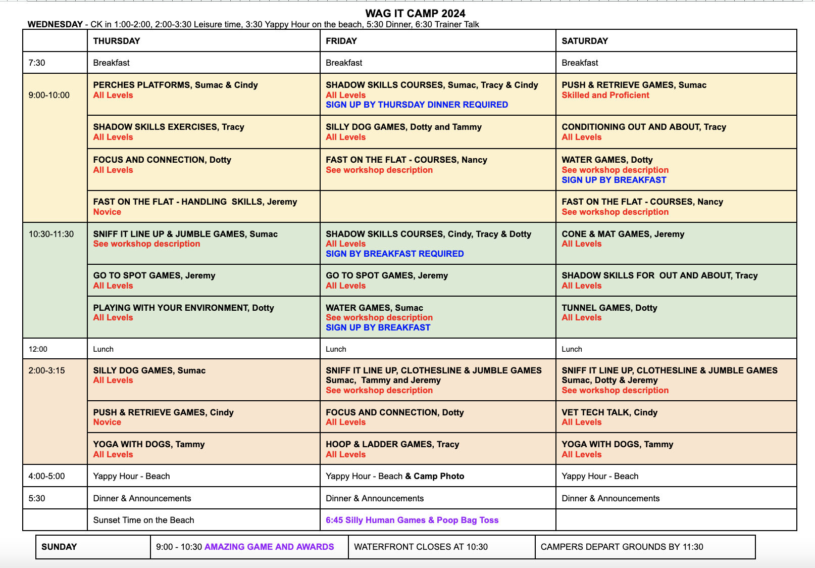 Camp Schedule 7 27 24